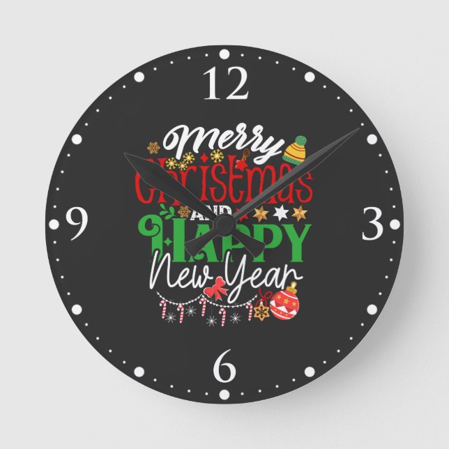 Merry Christmas And Happy New Year Round Clock (Front)