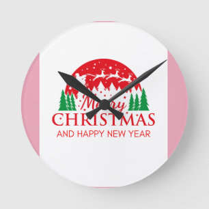 Merry Christmas And Happy New Year  Round Clock