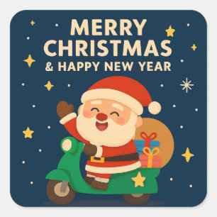 Merry Christmas and Happy New Year - Santa Square Sticker