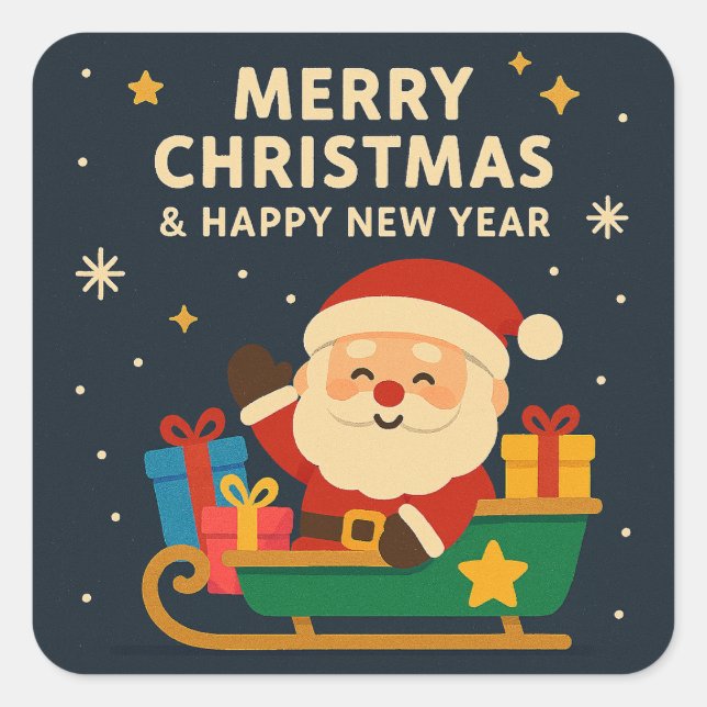 Merry Christmas and Happy New Year - Santa Square Sticker (Front)
