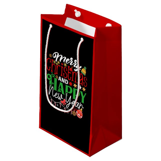 Merry Christmas And Happy New Year Small Gift Bag (Front Angled)