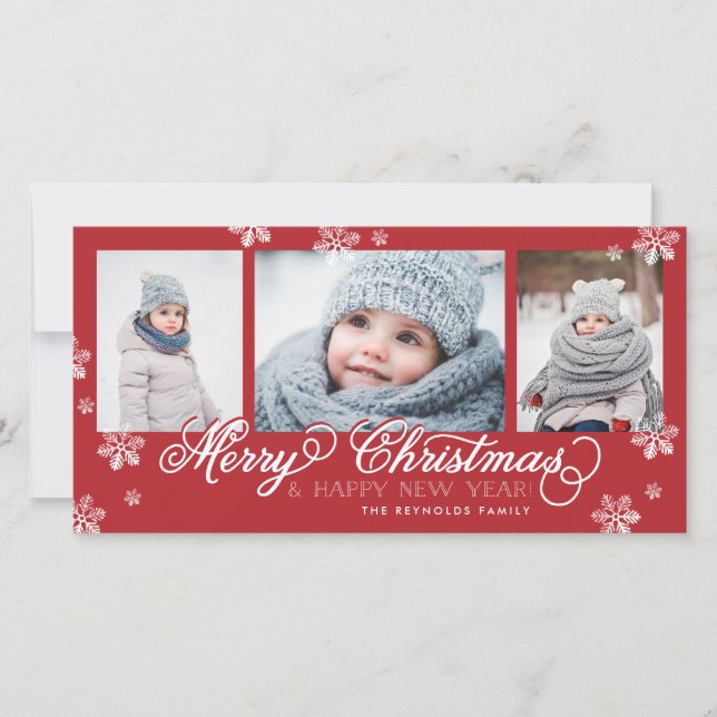 Merry Christmas and Happy New Year Snowflakes Holiday Card (Front)