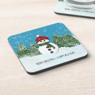Merry Christmas and Happy New Year Snowman Coaster