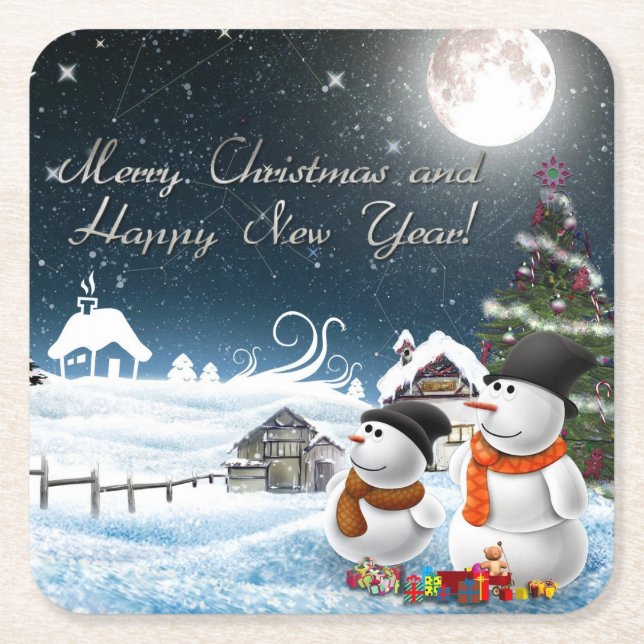 merry christmas and happy new year square paper coaster (Front)