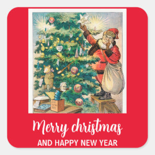 Merry christmas and happy new year square sticker