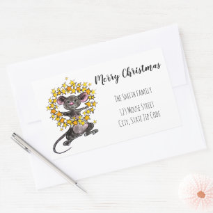 Merry Christmas and Happy New Year Star Mouse Rectangular Sticker