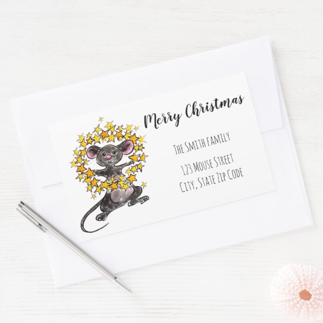Merry Christmas and Happy New Year Star Mouse Rectangular Sticker (Envelope)