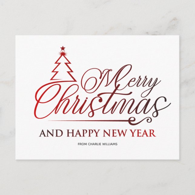 Merry Christmas and Happy New Year | Typography Postcard (Front)