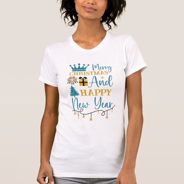 Merry Christmas and Happy New Year Typography T-Shirt (Front)