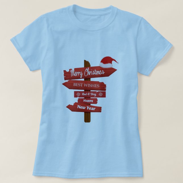 Merry Christmas and Happy New Year Wooden Arrows T-Shirt (Design Front)