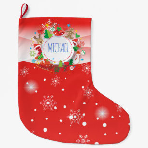 Merry Christmas and Happy New Year! XMAS Monogram Large Christmas Stocking