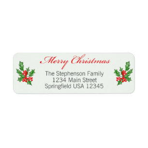 Merry Christmas and Holly Custom Return Address