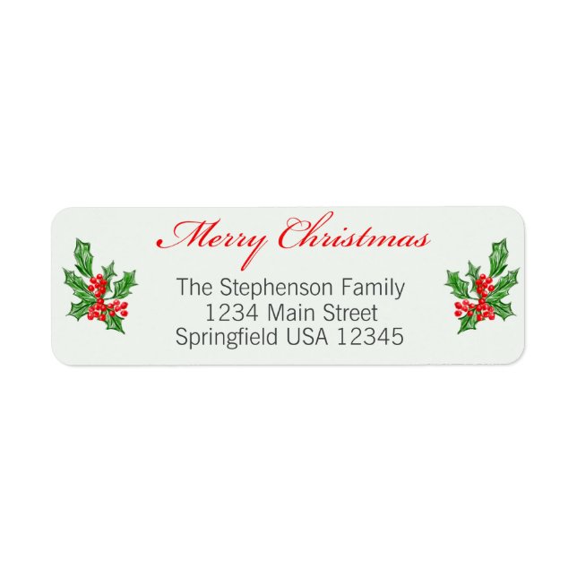 Merry Christmas and Holly Custom Return Address (Front)
