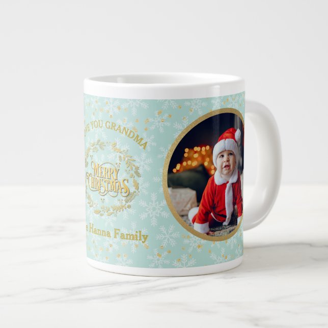 Merry Christmas and Love You Grandma | Two Photos  Large Coffee Mug (Front Right)