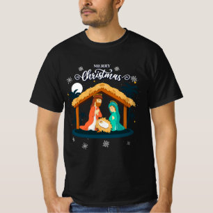 Merry Christmas And Nativity Scene Christian Faith T-Shirt