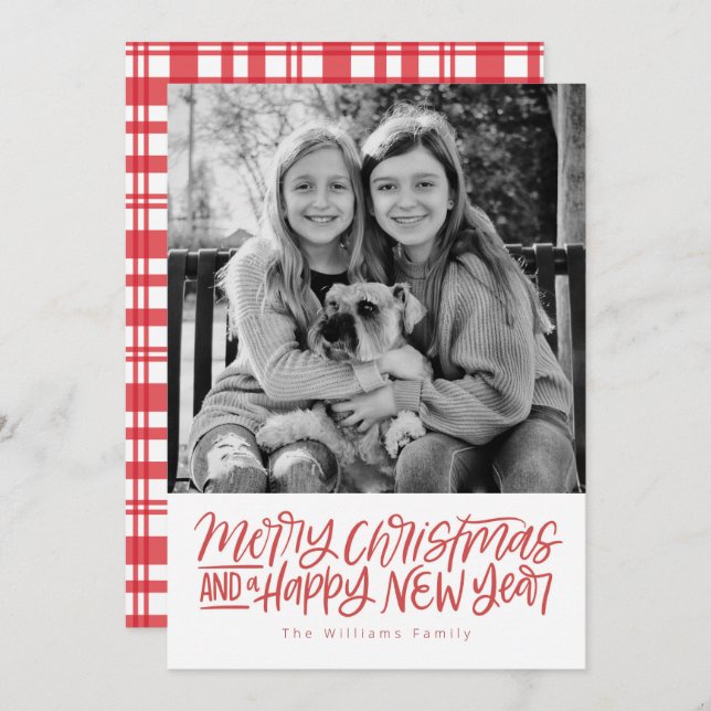 Merry Christmas And New Year Hand Lettered Holiday Card (Front/Back)