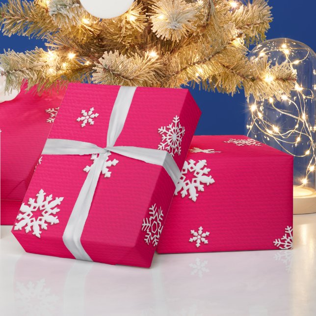 Merry Christmas and New Year White Snowflakes Wrapping Paper (Holidays)