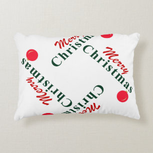 Merry Christmas and Ornament, Classic Red & Green Decorative Cushion