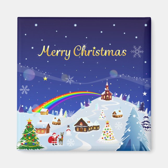 Merry Christmas and Rainbow Santa Magnet (Front)