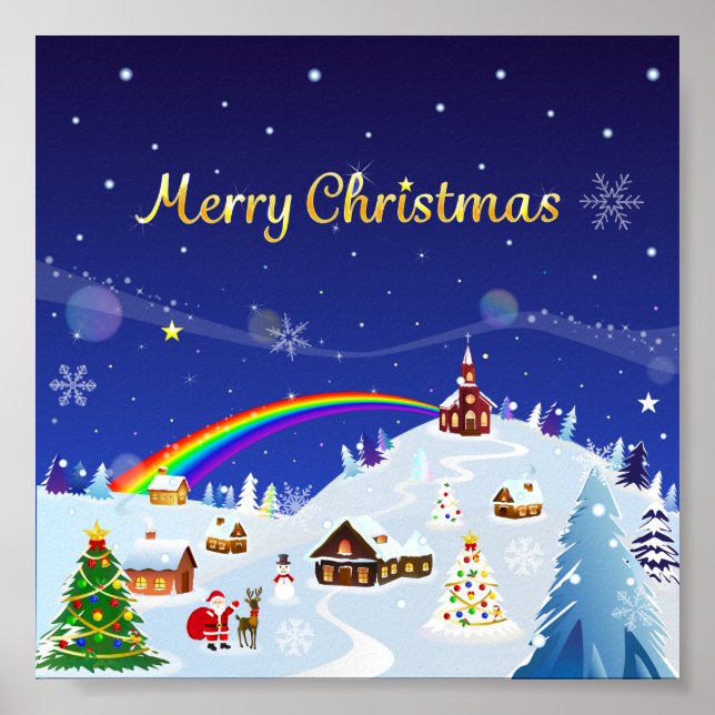 Merry Christmas and Rainbow Santa Poster (Front)