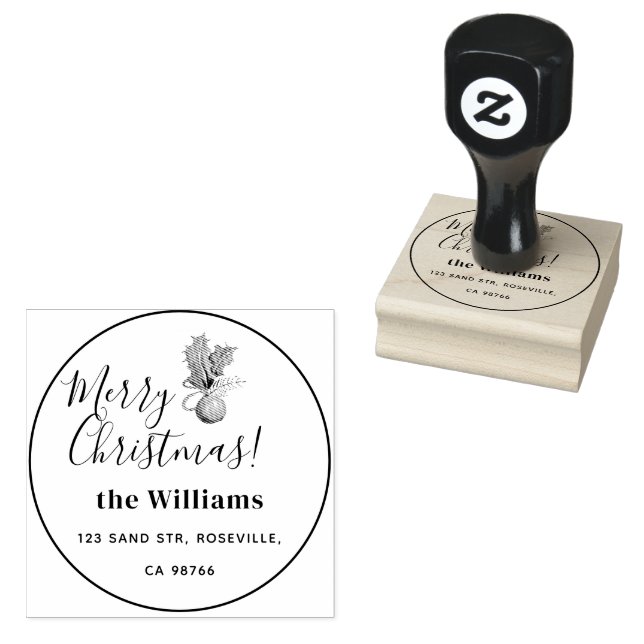 Merry Christmas And Shiny Balls Rubber Stamp (Stamped)