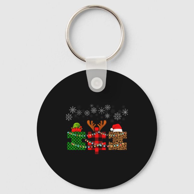 Merry Christmas And Snowflakes Autism Merry Christ Key Ring (Front)