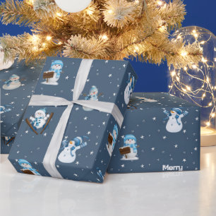 Merry Christmas and Snowman for 2026 Wrapping Paper