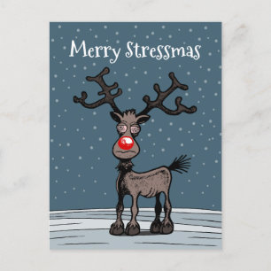 Merry Christmas and Stressmas with Rudolph Postcard