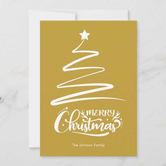 Merry Christmas And Tree Golden Christmas Card (Front)