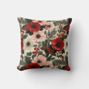 Merry Christmas Anemone Floral Background Cushion