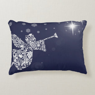 Merry Christmas Angel Blowing Trumpet Silhouette Decorative Cushion
