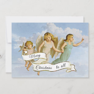 Merry Christmas Angel Dove Banner Vintage Holiday Card