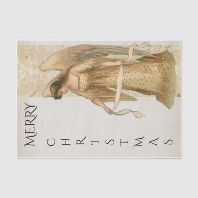 Merry Christmas Angel in Cream and Gold Holiday Tissue Paper (Front)