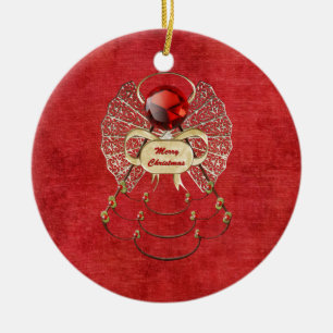 Merry Christmas Angel - Red Ceramic Tree Decoration