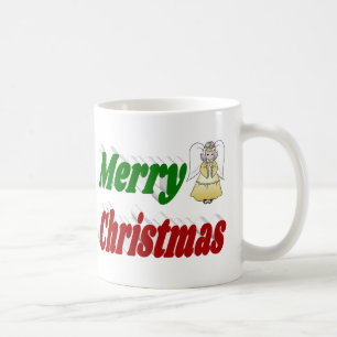 Merry Christmas Angel red green half typography  Coffee Mug
