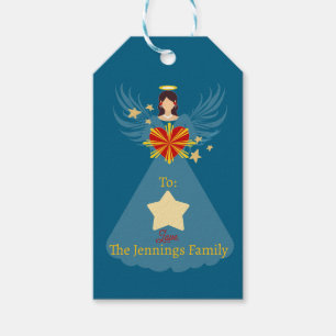 Merry Christmas Angel Stars Blue Personalised Name Gift Tags