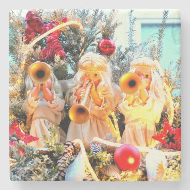 merry christmas angels heralding stone coaster (Front)