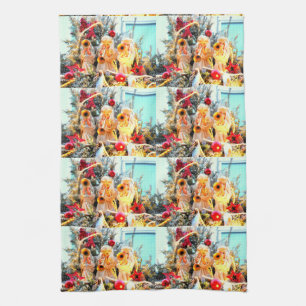 merry christmas angels trumpeting tea towel