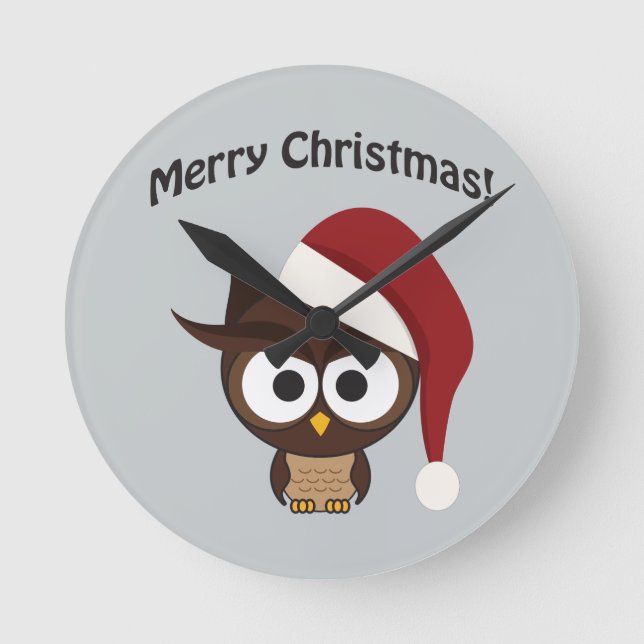 Merry Christmas Angry Owl Round Clock (Front)