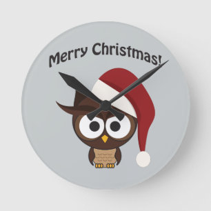 Merry Christmas Angry Owl Round Clock