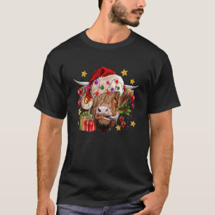 Merry Christmas Animal Highland Cow Heifer T-Shirt