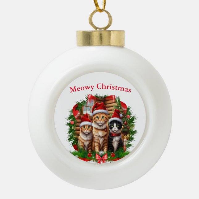 Merry Christmas Animals Ceramic Ball Christmas Ornament (Front)