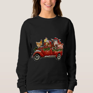 Merry Christmas Animals Farm Santa Red Truck Light Sweatshirt