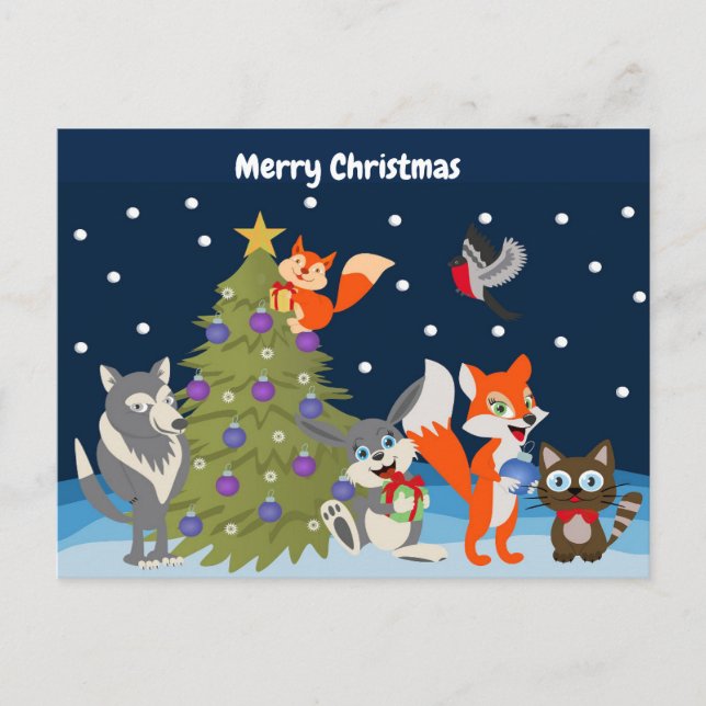 Merry Christmas Animals Holiday Postcard (Front)