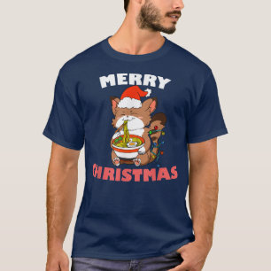 Merry Christmas Anime Kawaii Cat Ramen Xmas Lights T-Shirt
