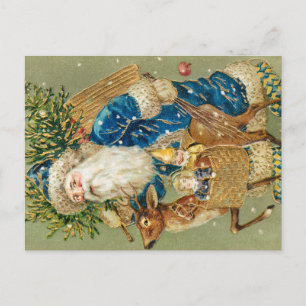 Merry Christmas, Antique Card, Santa and Reindeer Postcard
