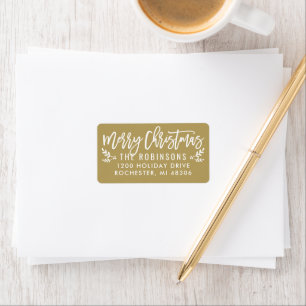 Merry Christmas Antique Gold Sprig Address Label