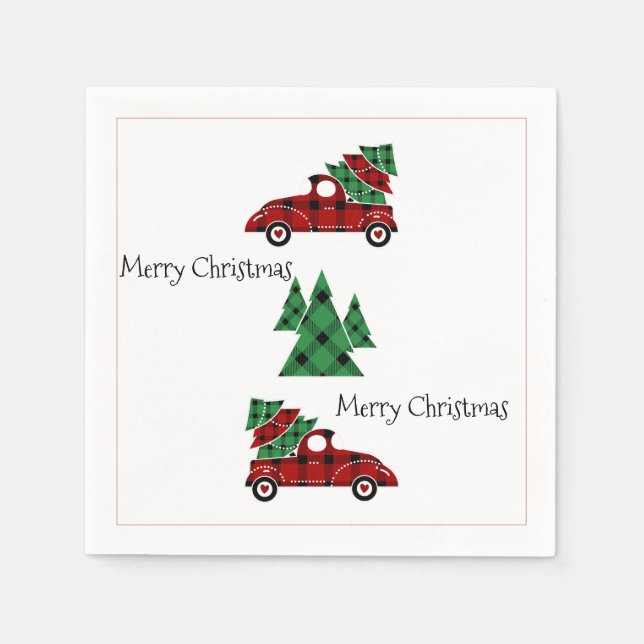 Merry Christmas Antique Red Truck Holiday Napkins (Front)