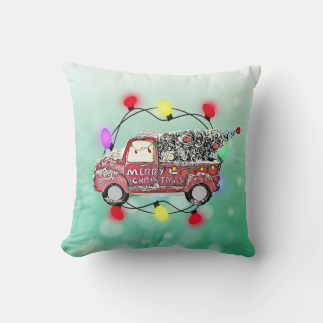 Merry Christmas Antique Truck with Christmas Tree Cushion (Front)