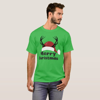 Merry Christmas Antler Santa Hat T-Shirt